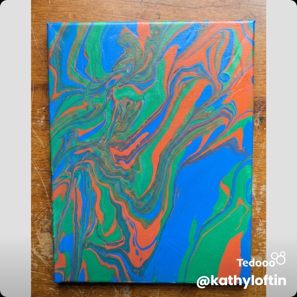 Original Fluid Blue, Green, and Orange Canvas Art
